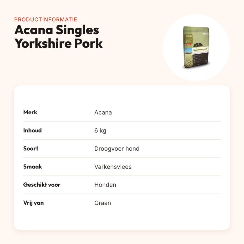 Acana Singles hondenvoer Yorkshire Pork 6 kg – varkensvlees, graanvrij – productinformatie