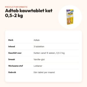 Adtab kauwtablet kat 0,5-2 kg – 3 tabletten tegen vlooien en teken – productinformatie
