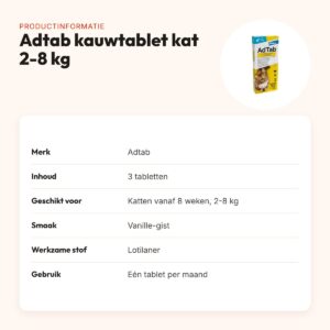 Adtab kauwtablet kat 2-8 kg – 3 tabletten tegen vlooien en teken – productinformatie