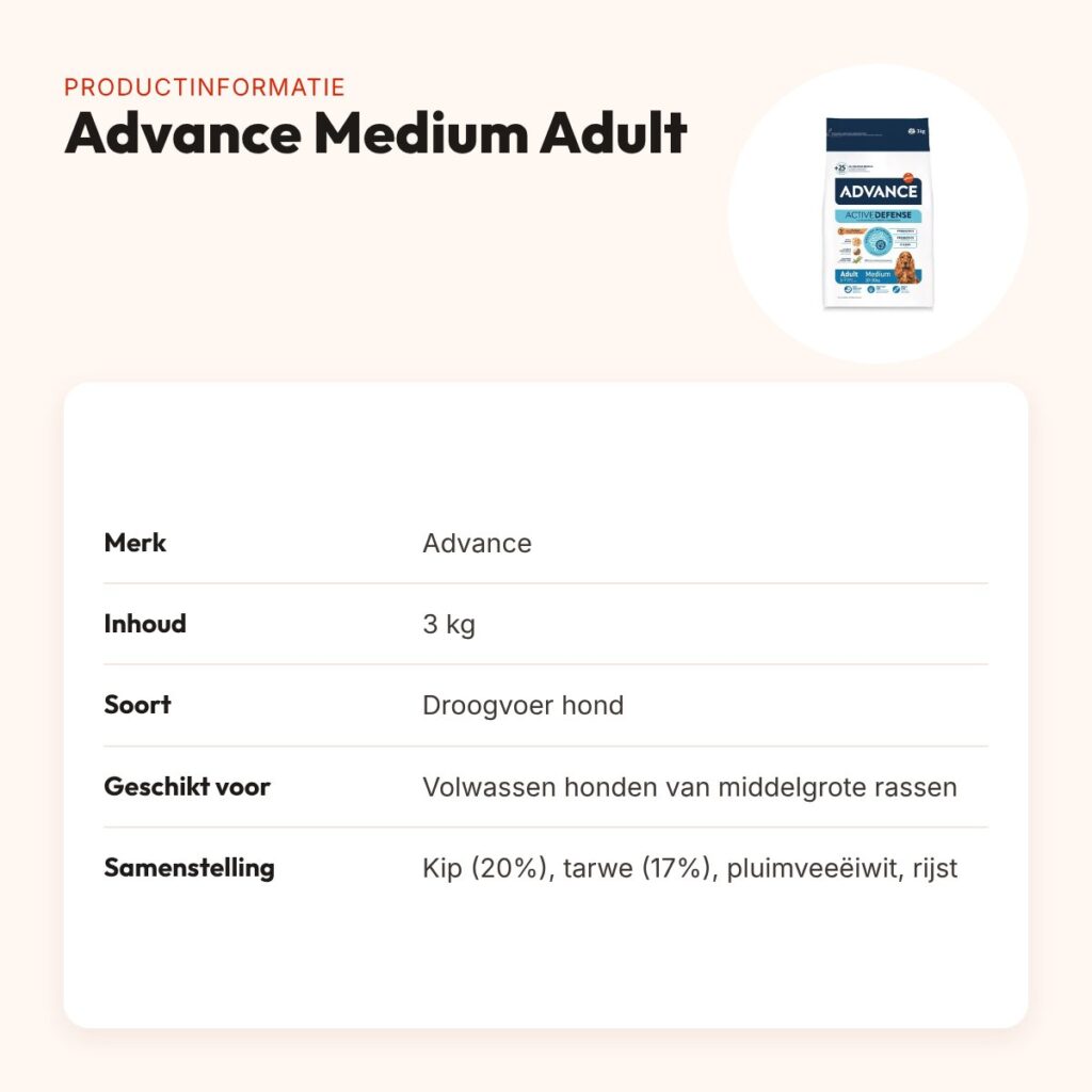 Advance hondenvoer Medium Adult 3 kg – licht verteerbaar, middelgroot – productinformatie