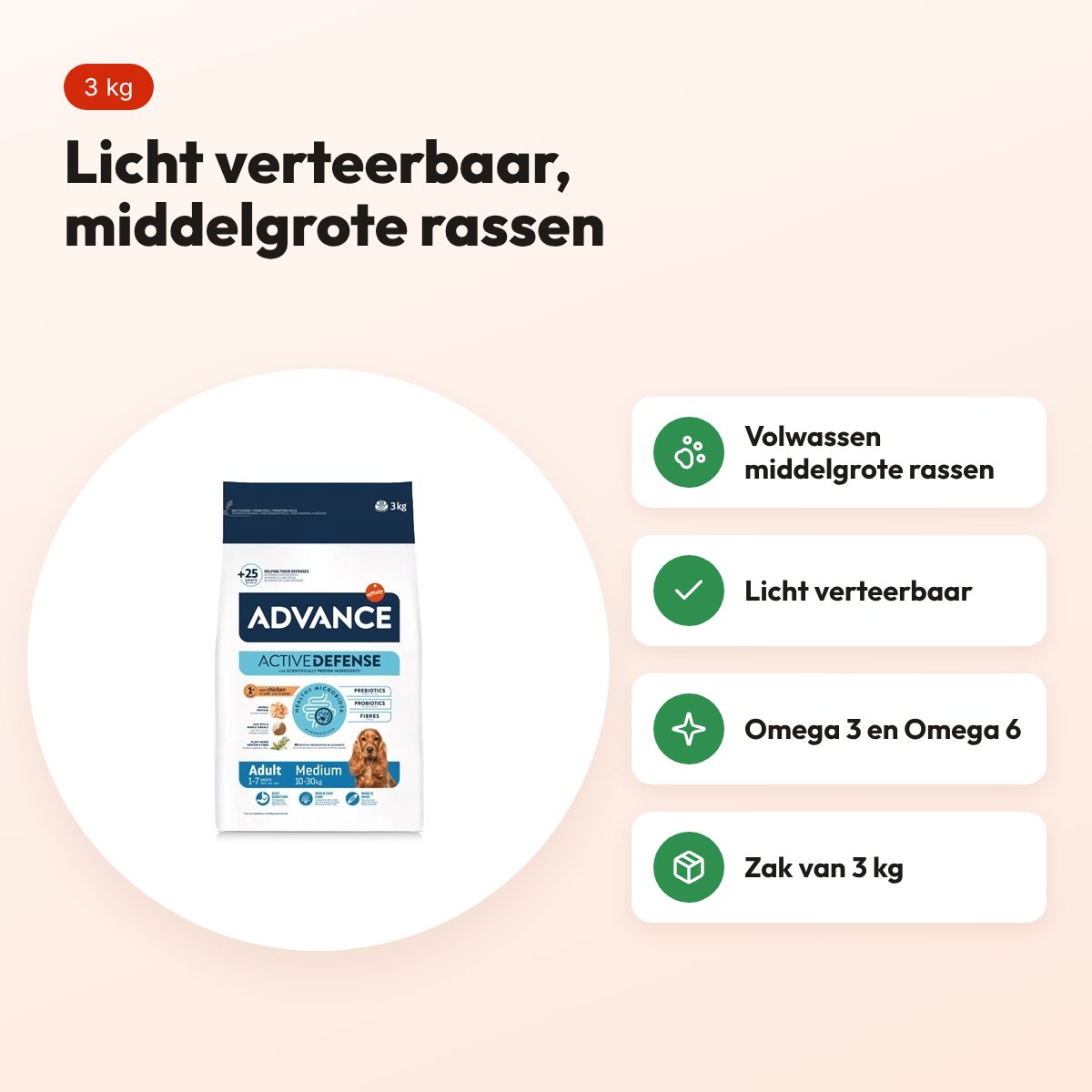 Advance hondenvoer Medium Adult 3 kg – licht verteerbaar, middelgroot – voordelen