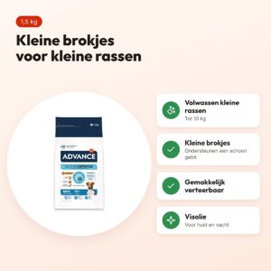 Advance hondenvoer Mini Adult 1,5 kg – kip, kleine rassen tot 10 kg – voordelen
