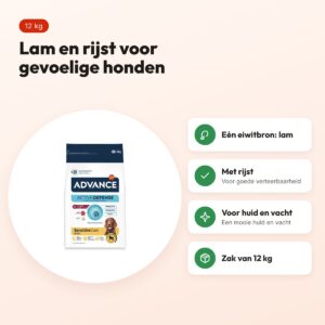 Advance hondenvoer Sensitive lam en rijst 12 kg – gevoelige maag en huid – voordelen