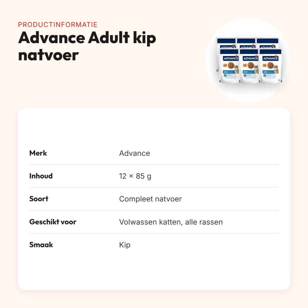 Advance kattenvoer Adult kip 12 x 85 g – natvoer voor volwassen katten – productinformatie