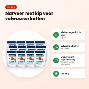 Advance kattenvoer Adult kip 12 x 85 g – natvoer voor volwassen katten – voordelen