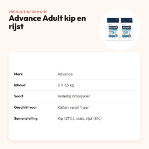 Advance kattenvoer Adult kip en rijst 1,5 kg – multipack 2 stuks – productinformatie