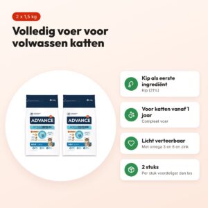 Advance kattenvoer Adult kip en rijst 1,5 kg – multipack 2 stuks – voordelen