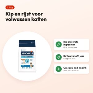Advance kattenvoer Adult Kip/Rijst 1,5 kg – licht verteerbaar – voordelen