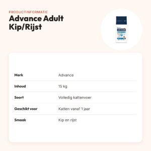 Advance kattenvoer Adult Kip/Rijst 15 kg – ondersteunt weerstand – productinformatie