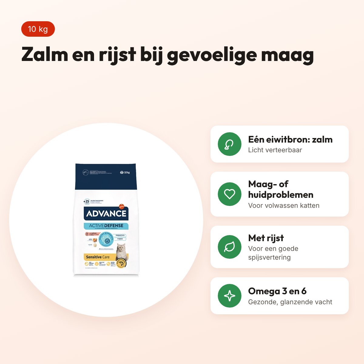 Advance kattenvoer Adult Sensitive Zalm 10 kg – gevoelige maag – voordelen