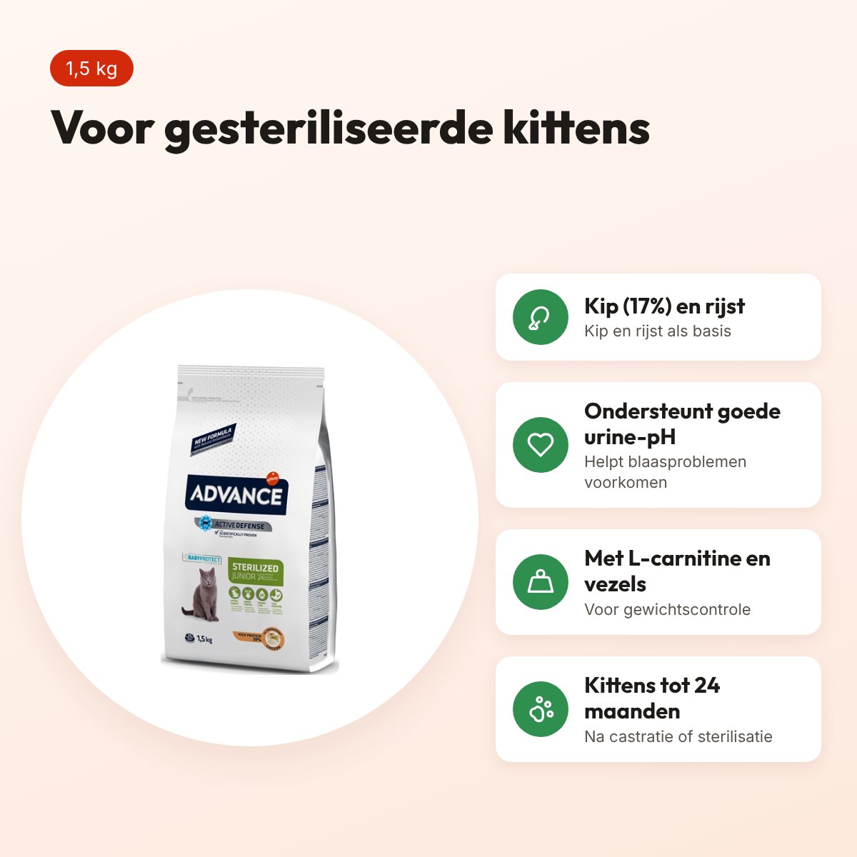 Advance kattenvoer Junior Sterilized kip 1,5 kg – gesteriliseerde kittens – voordelen