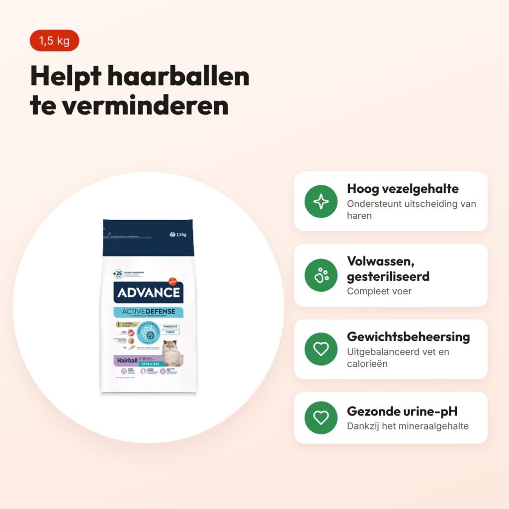 Advance kattenvoer Sterilized Hairball 1,5 kg – vezelrijk – voordelen