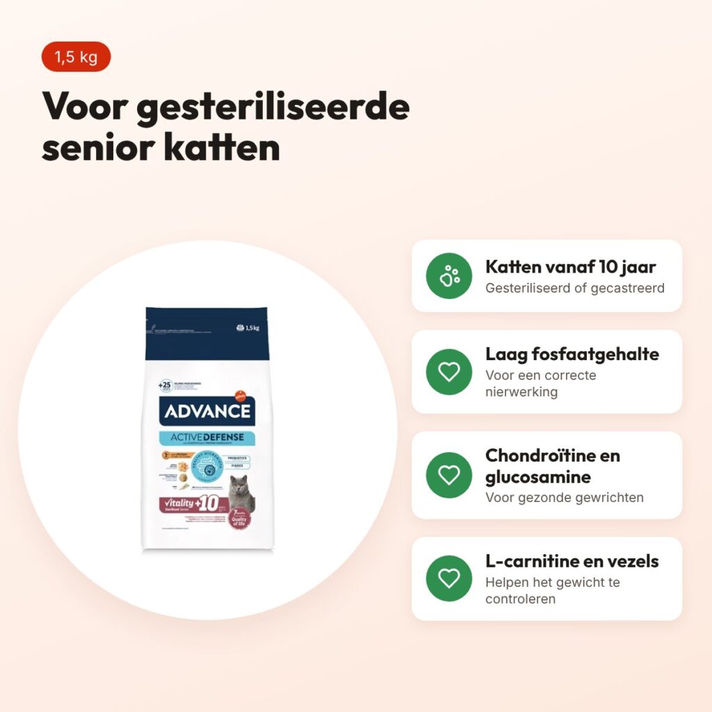 Advance kattenvoer Sterilized Sensitive Senior 10+ 1,5 kg – voordelen