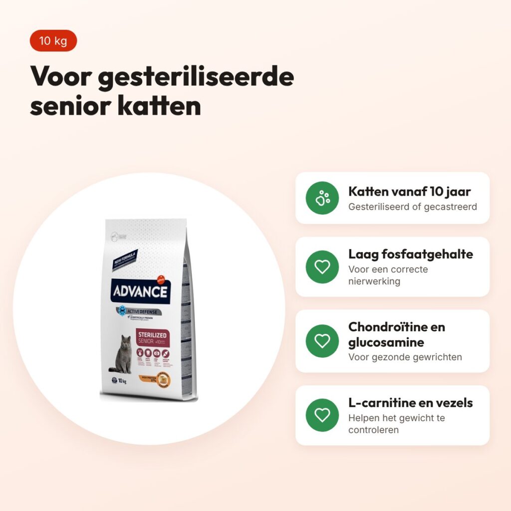 Advance kattenvoer Sterilized Sensitive Senior 10+ 10 kg – voordelen