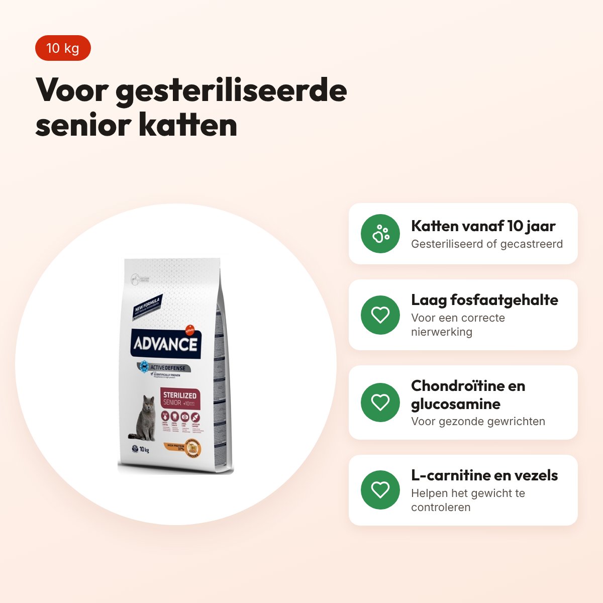 Advance kattenvoer Sterilized Sensitive Senior 10+ 10 kg – voordelen