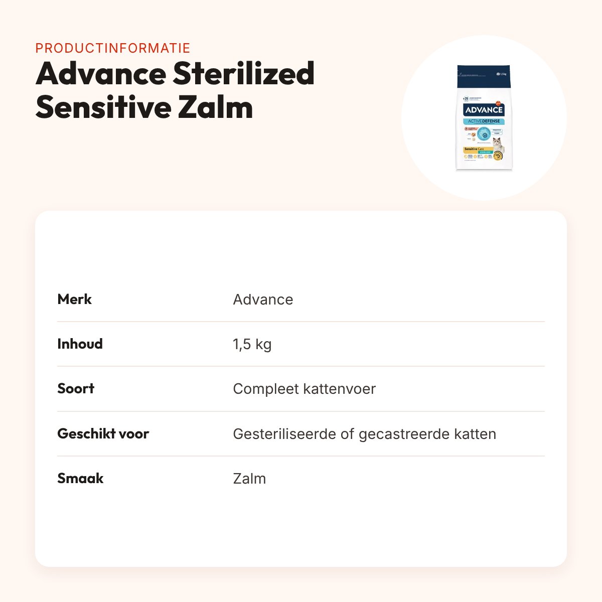 Advance kattenvoer Sterilized Sensitive Zalm 1,5 kg – productinformatie