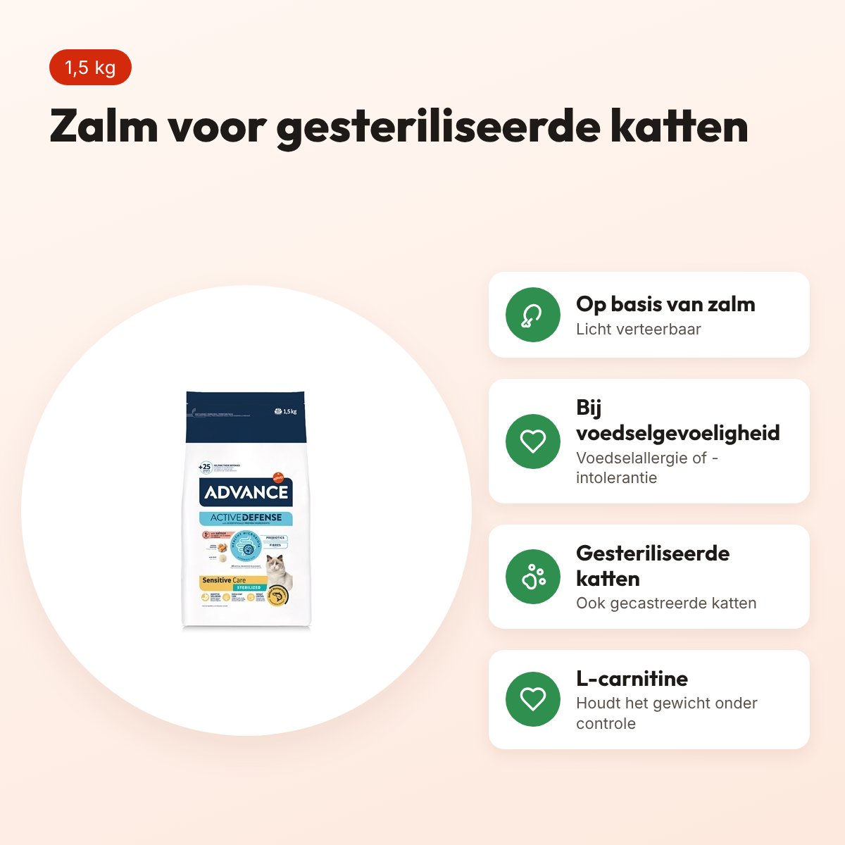 Advance kattenvoer Sterilized Sensitive Zalm 1,5 kg – voordelen