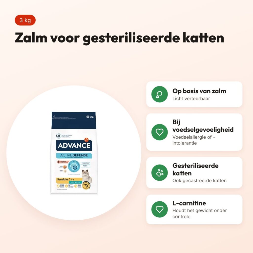 Advance kattenvoer Sterilized Sensitive Zalm 3 kg – voordelen