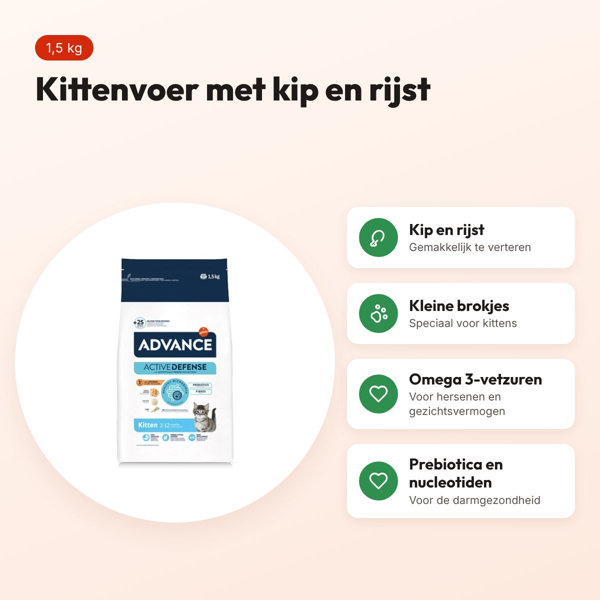Advance kittenvoer Kip/Rijst 1,5 kg – licht verteerbaar – voordelen