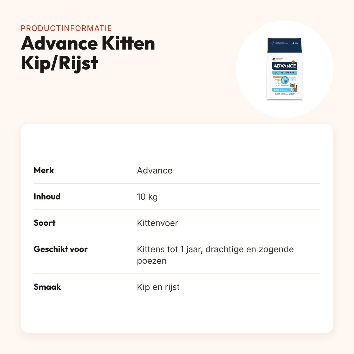Advance kittenvoer Kip/Rijst 10 kg – voor kittens tot 1 jaar – productinformatie