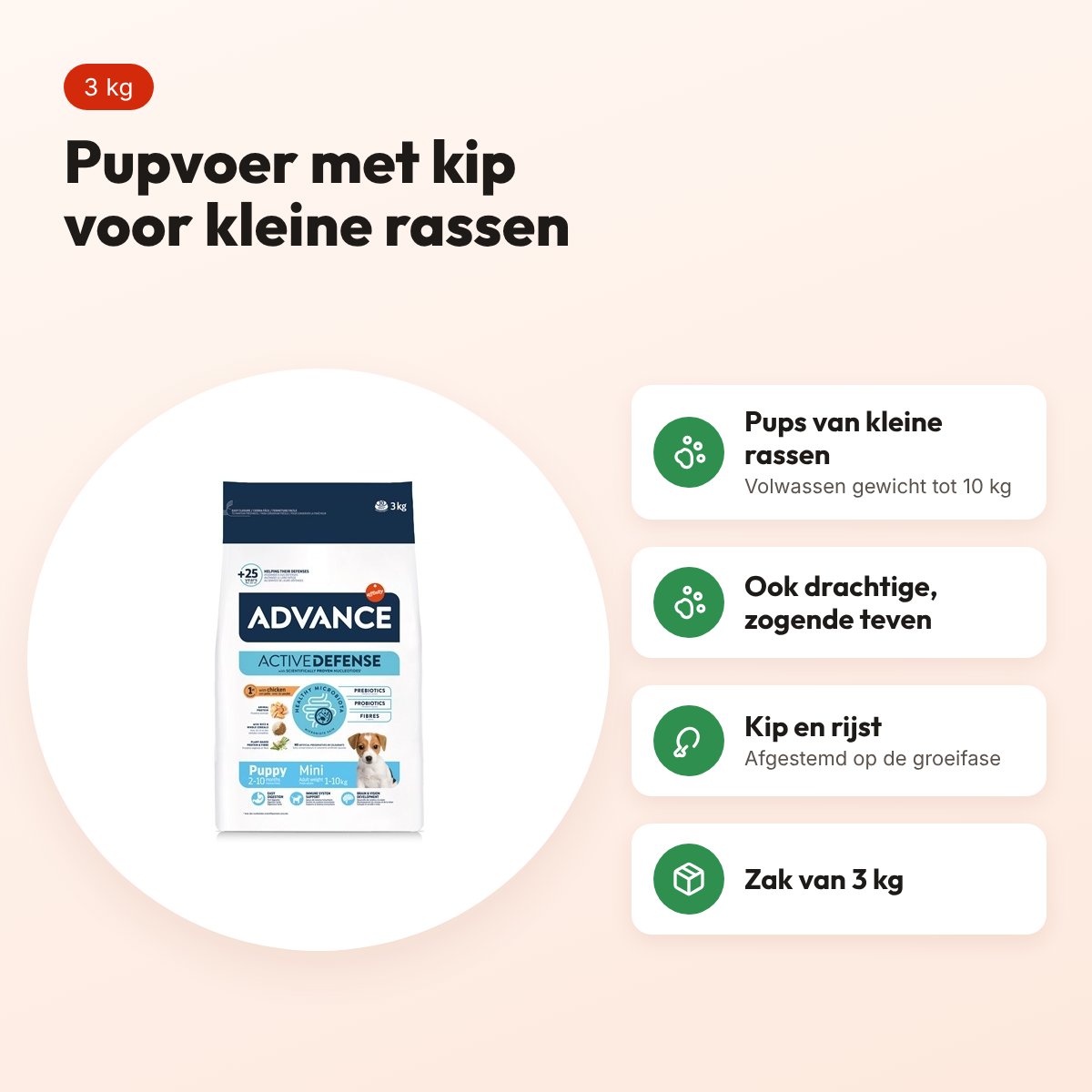Advance Puppy Protect Mini 3 kg – pupvoer met kip, kleine rassen – voordelen