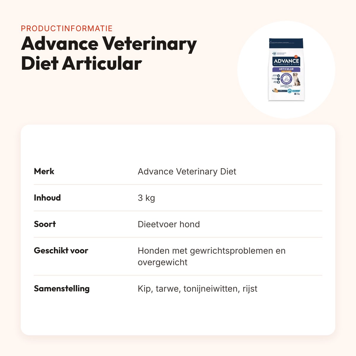 Advance Veterinary Diet hondenvoer Articular 3 kg – minder calorieën – productinformatie