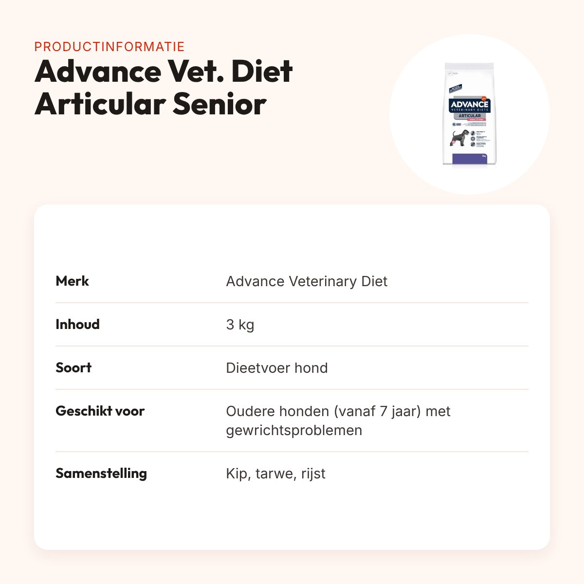 Advance Veterinary Diet hondenvoer Articular Senior 3 kg – vanaf 7 jaar – productinformatie