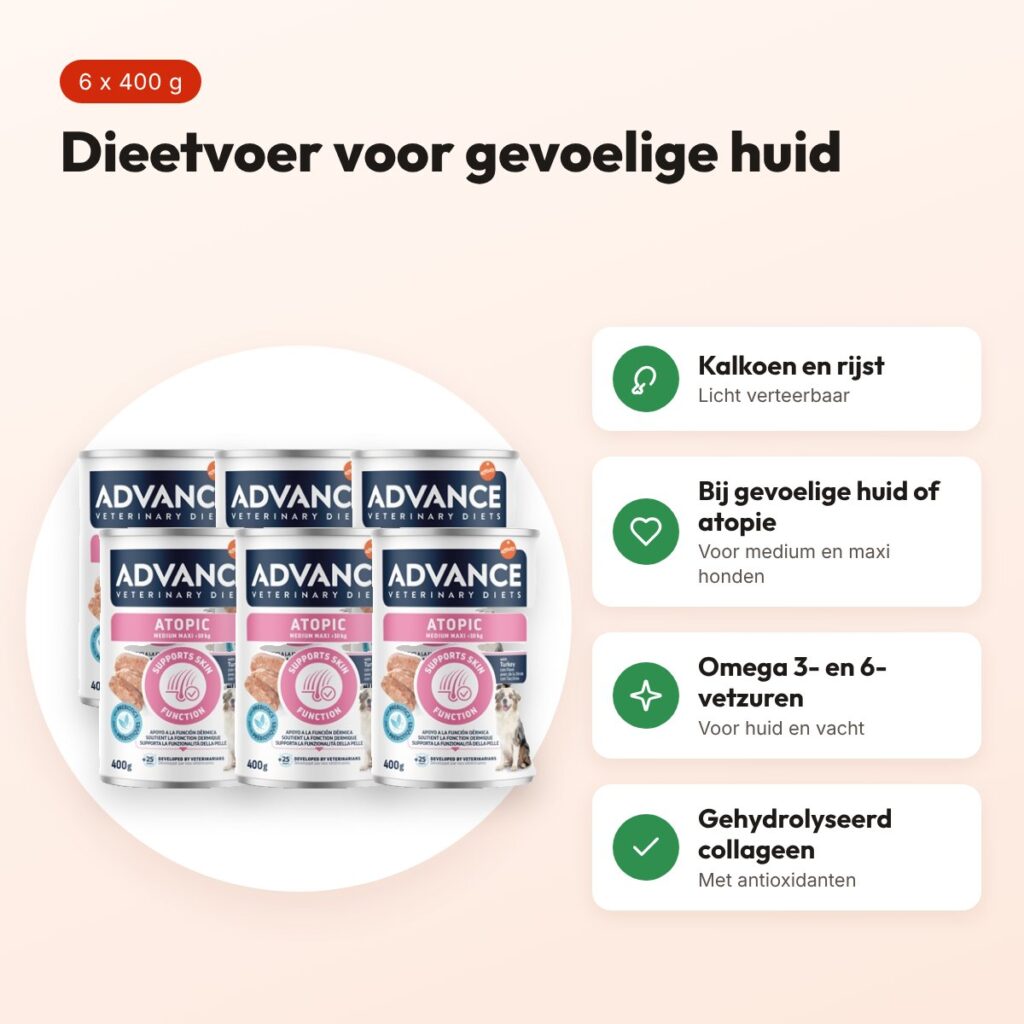 Advance Veterinary Diet hondenvoer Atopic Medium/Maxi 6 x 400 g – voordelen