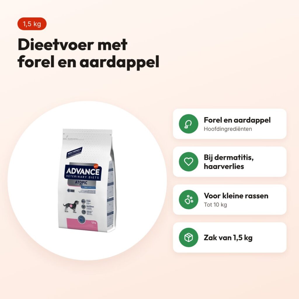 Advance Veterinary Diet hondenvoer Atopic Mini 1,5 kg – forel, klein ras – voordelen