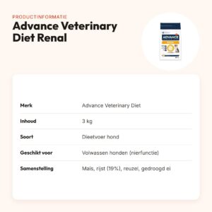 Advance Veterinary Diet hondenvoer Renal 3 kg – nieren, laag fosforgehalte – productinformatie