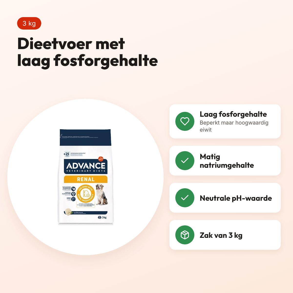 Advance Veterinary Diet hondenvoer Renal 3 kg – nieren, laag fosforgehalte – voordelen