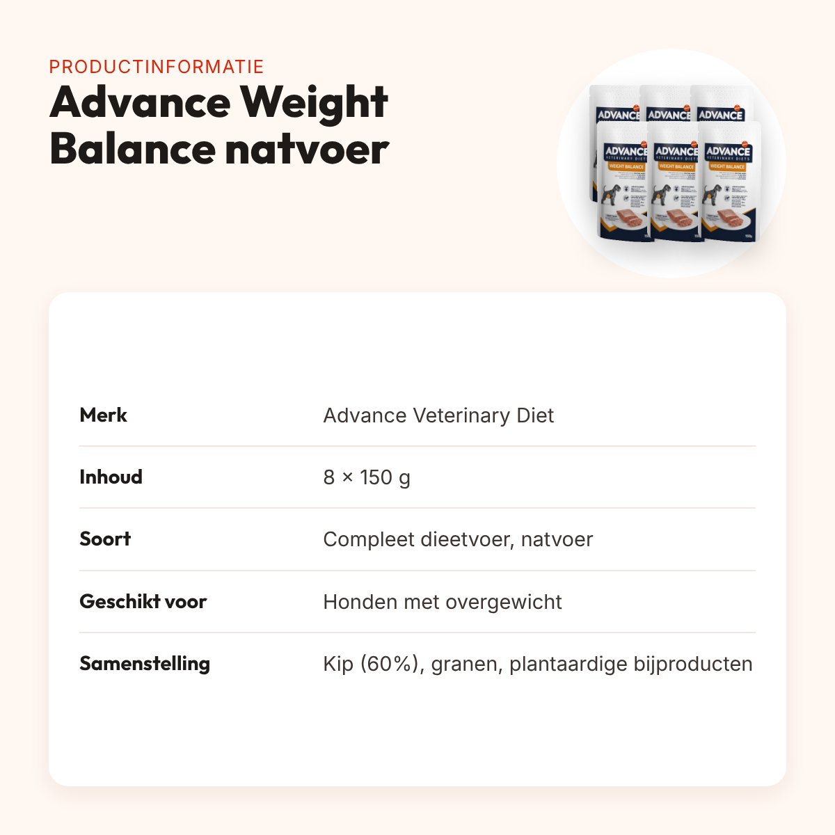 Advance Veterinary Diet hondenvoer Weight Balance 8 x 150 g – natvoer – productinformatie