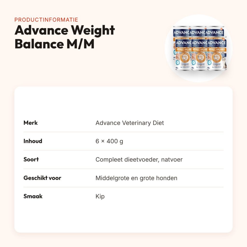 Advance Veterinary Diet hondenvoer Weight Balance Medium/Maxi 6 x 400 g – productinformatie