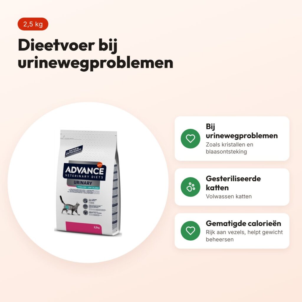 Advance Veterinary Diet kat Urinary Sterilized 2,5 kg – minder calorieën – voordelen