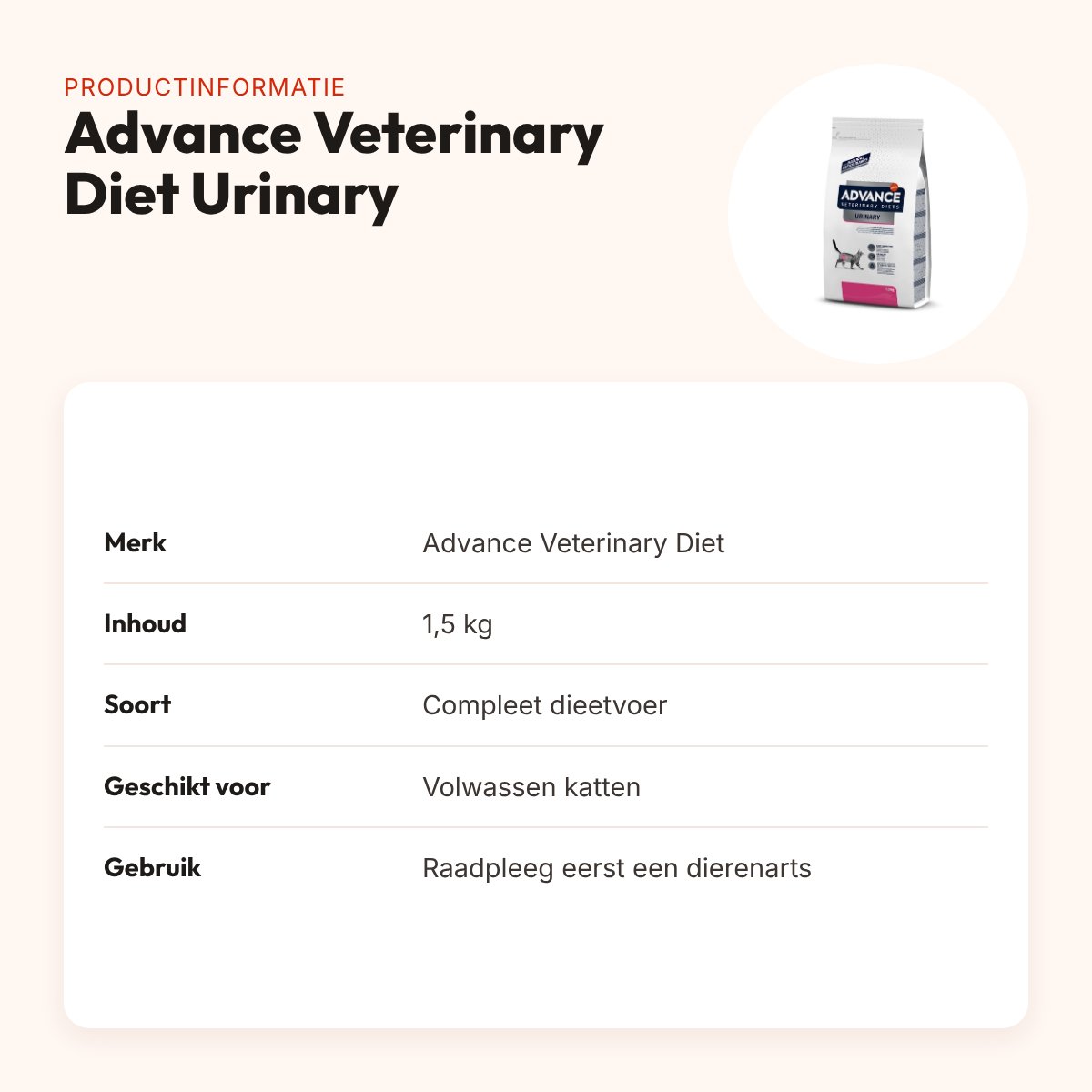 Advance Veterinary Diet kattenvoer Urinary 1,5 kg – gematigd magnesium – productinformatie