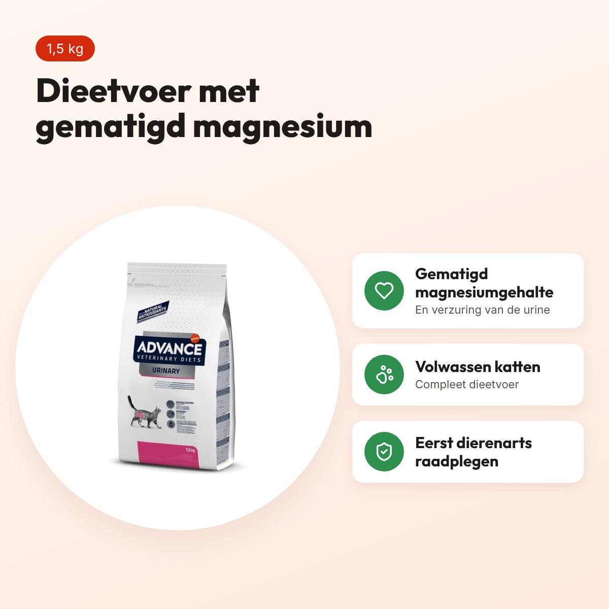 Advance Veterinary Diet kattenvoer Urinary 1,5 kg – gematigd magnesium – voordelen