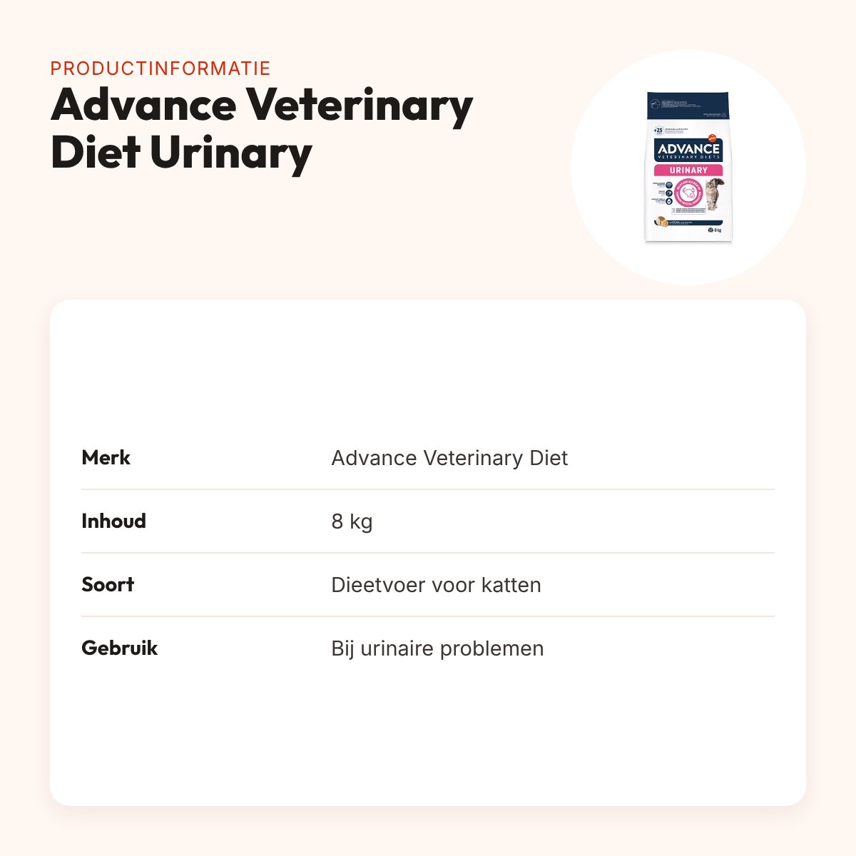 Advance Veterinary Diet kattenvoer Urinary 8 kg – urineverzurend – productinformatie