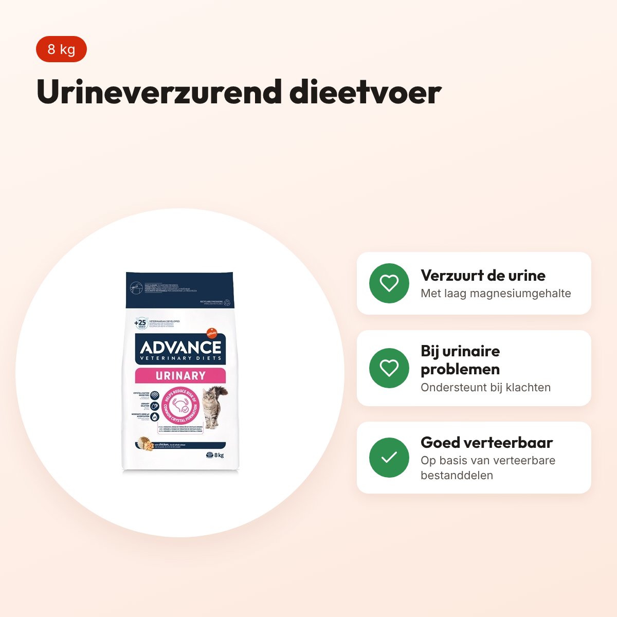 Advance Veterinary Diet kattenvoer Urinary 8 kg – urineverzurend – voordelen