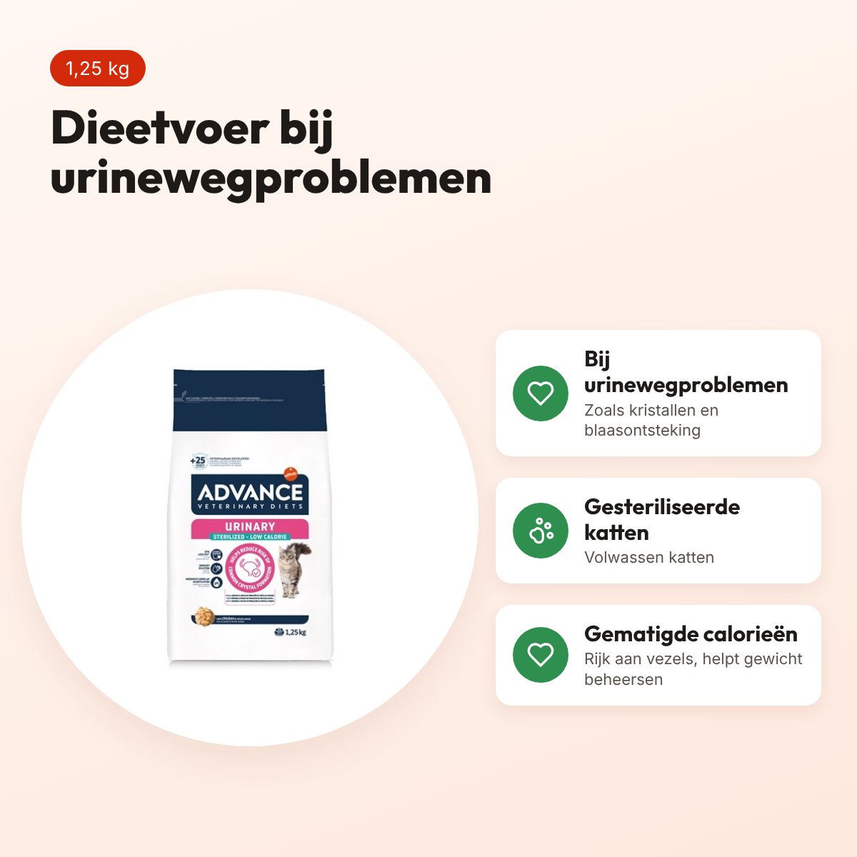 Advance Veterinary Diet kattenvoer Urinary Sterilized 1,25 kg – voordelen