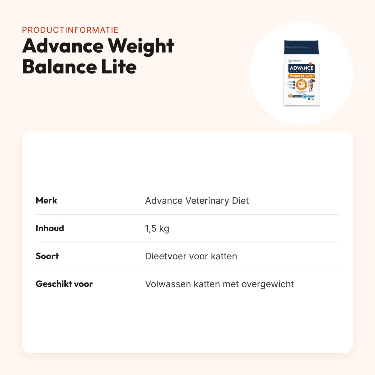 Advance Veterinary Diet kattenvoer Weight Balance 1,5 kg – lite – productinformatie