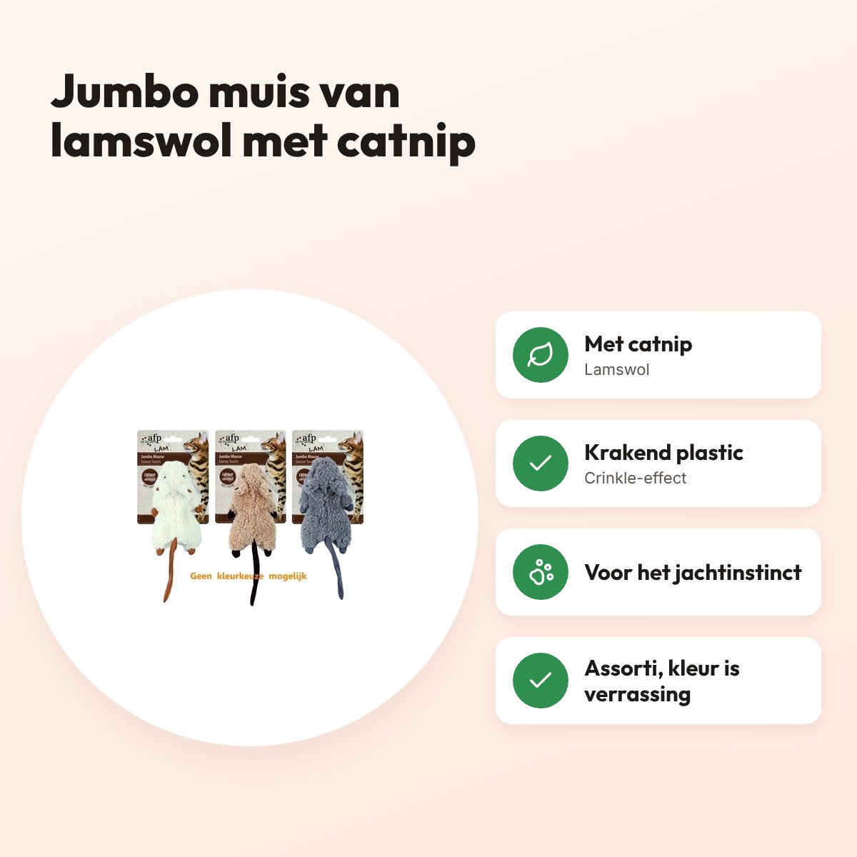 AFP Jumbo Crinkle muis kattenspeelgoed lamswol met catnip – voordelen