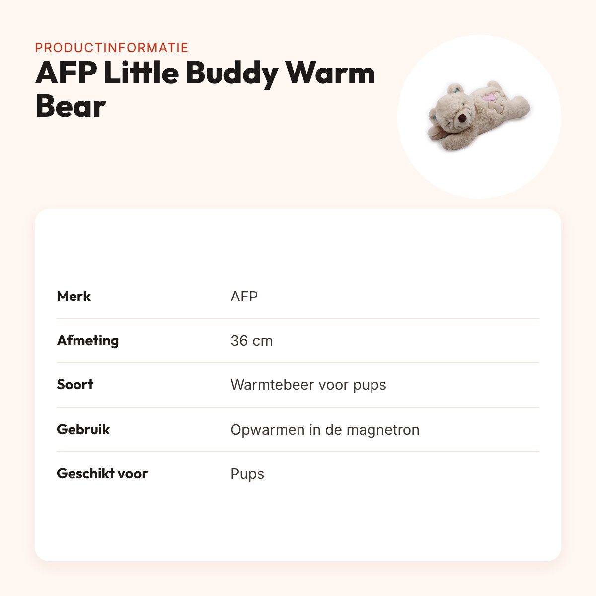 AFP Little Buddy Warm Bear 36 cm – warmtebeer voor pups – productinformatie
