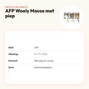 AFP Wooly Mouse kattenspeelgoed met piep en catnip 7 x 7 x 3 cm – productinformatie