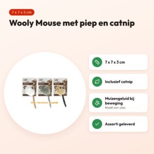 AFP Wooly Mouse kattenspeelgoed met piep en catnip 7 x 7 x 3 cm – voordelen