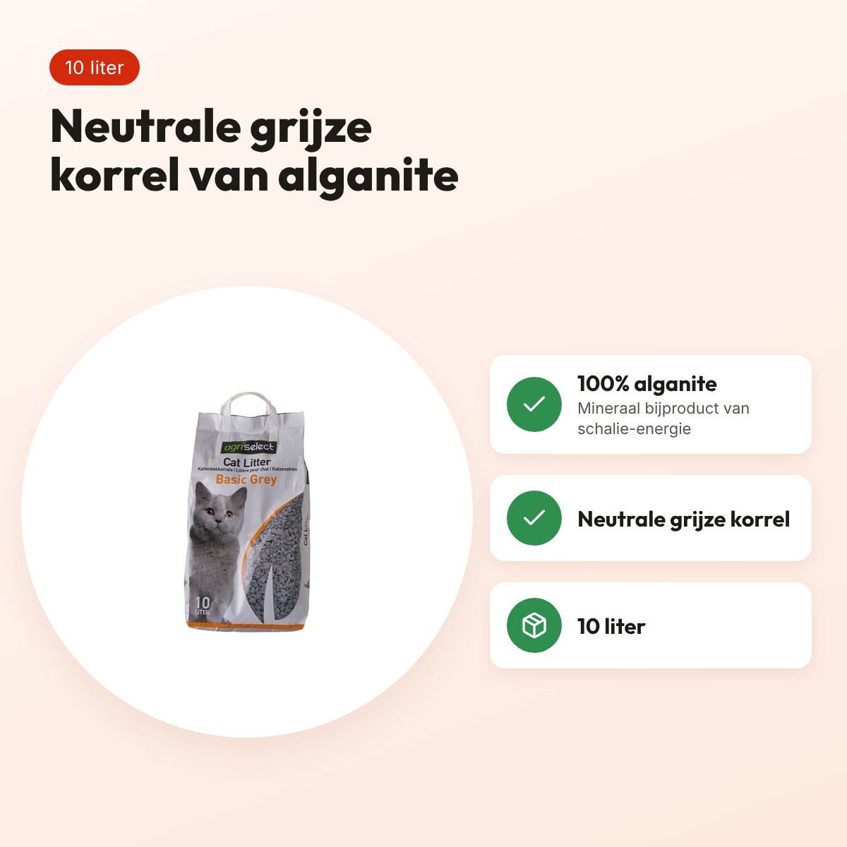 Agriselect Basic Grey kattenbakvulling alganite 10 liter – voordelen