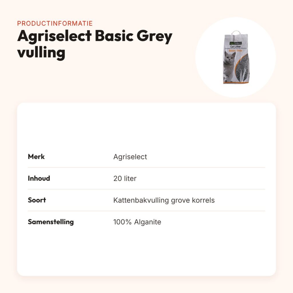 Agriselect Basic Grey kattenbakvulling grove korrels 20 liter – productinformatie