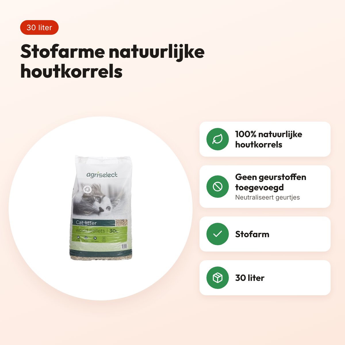 Agriselect Cat Litter Wood Pellets kattenbakvulling houtkorrels 30 liter – voordelen