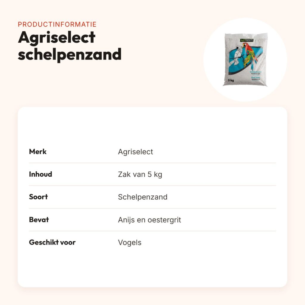 Agriselect schelpenzand 5 kg – stofarm vogelzand met anijs – productinformatie
