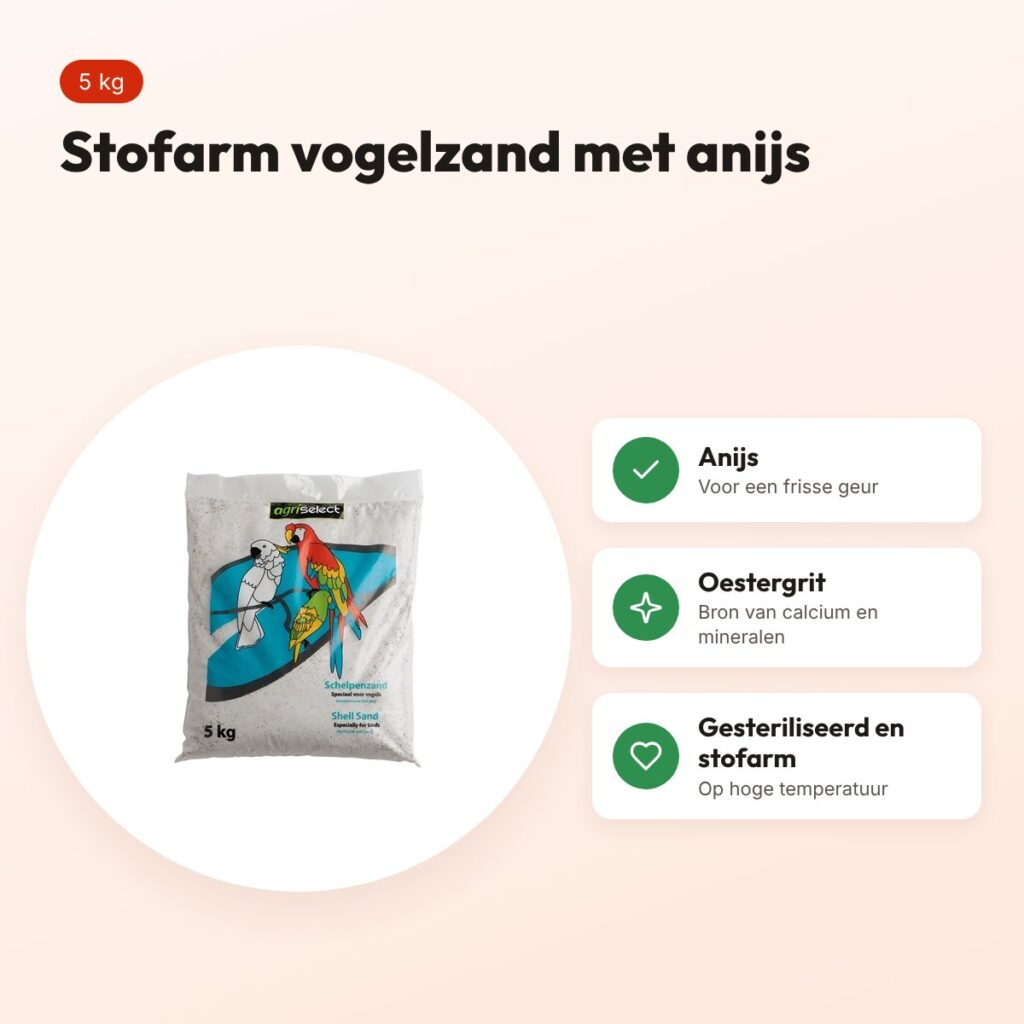 Agriselect schelpenzand 5 kg – stofarm vogelzand met anijs – voordelen
