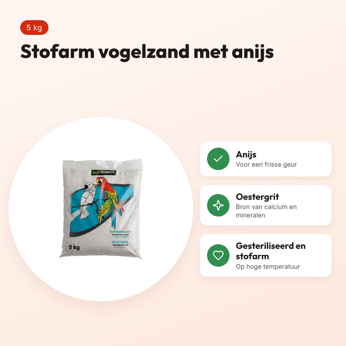 Agriselect schelpenzand 5 kg – stofarm vogelzand met anijs – voordelen